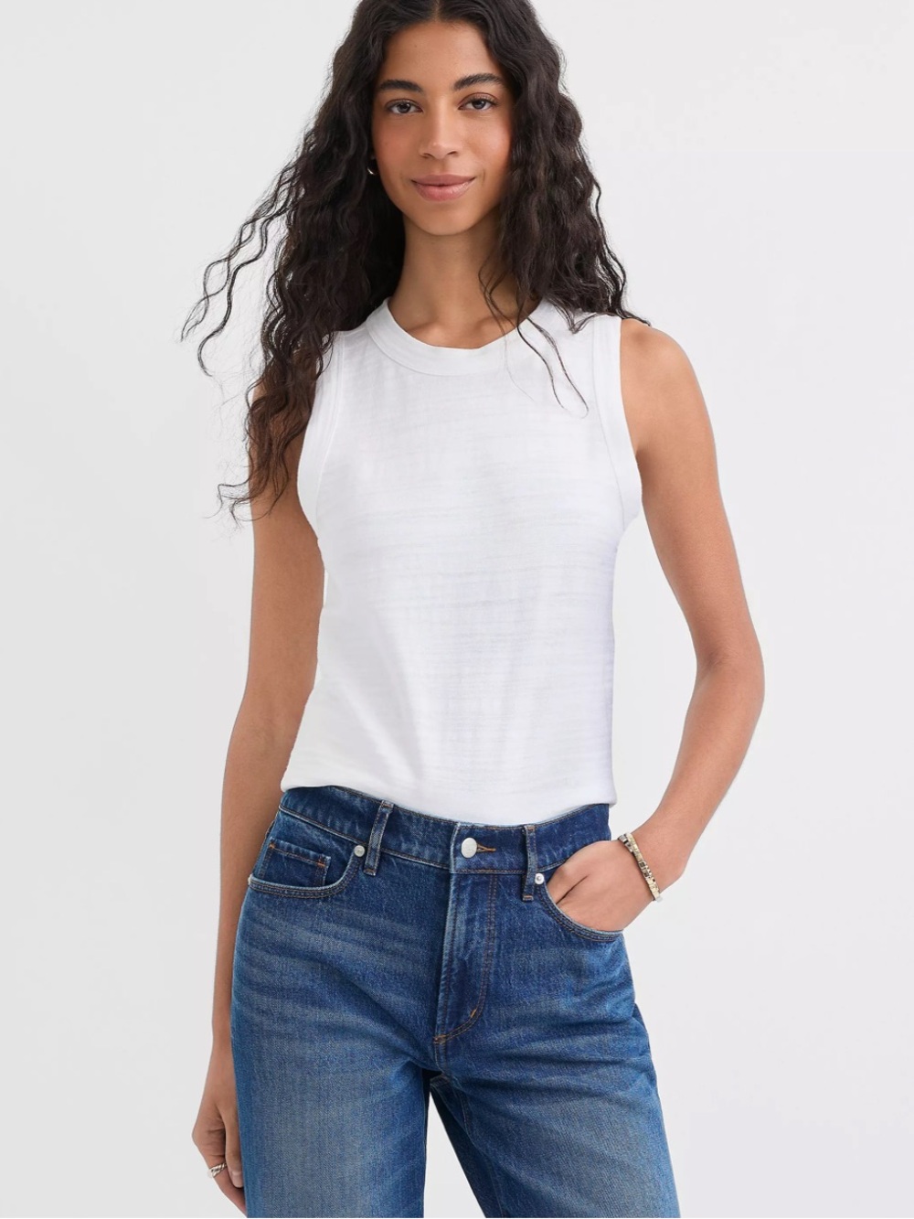 Loft Harbor Tank Top - White Slub Knit Size Small